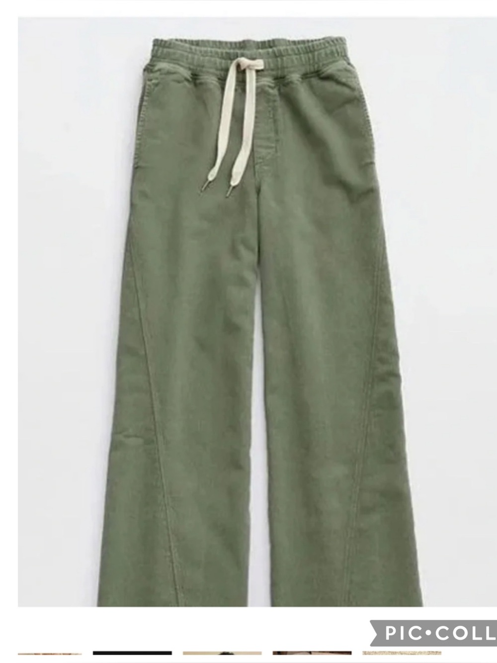 Aerie Soft Landing Wide Leg Pants Olive Green Large Short Drawstring - Picture 3 of 6